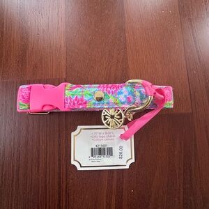 Lilly Pulitzer Pink Tropical Floral Dog Collar with Gold Daisy Charm